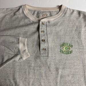 Green‎ Bay Packers Henley Shirt XL NFL Football Long Sleeve Gray Button Up